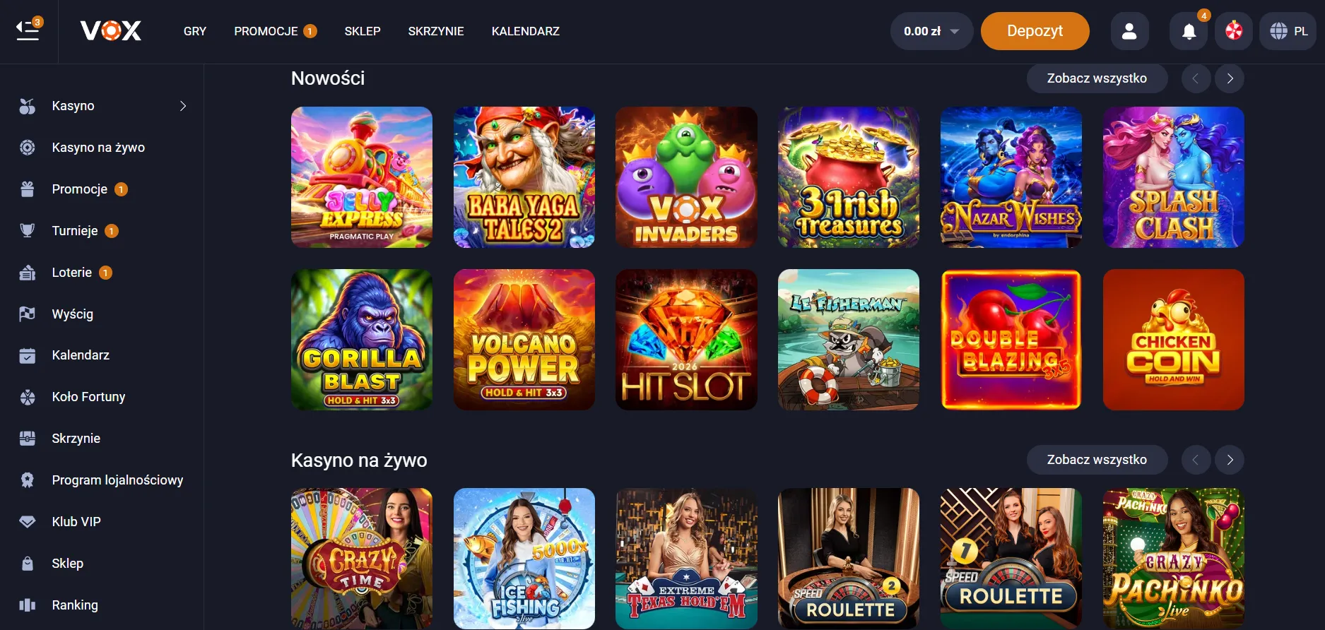 Funkcje mobilnej aplikacji Vox Casino